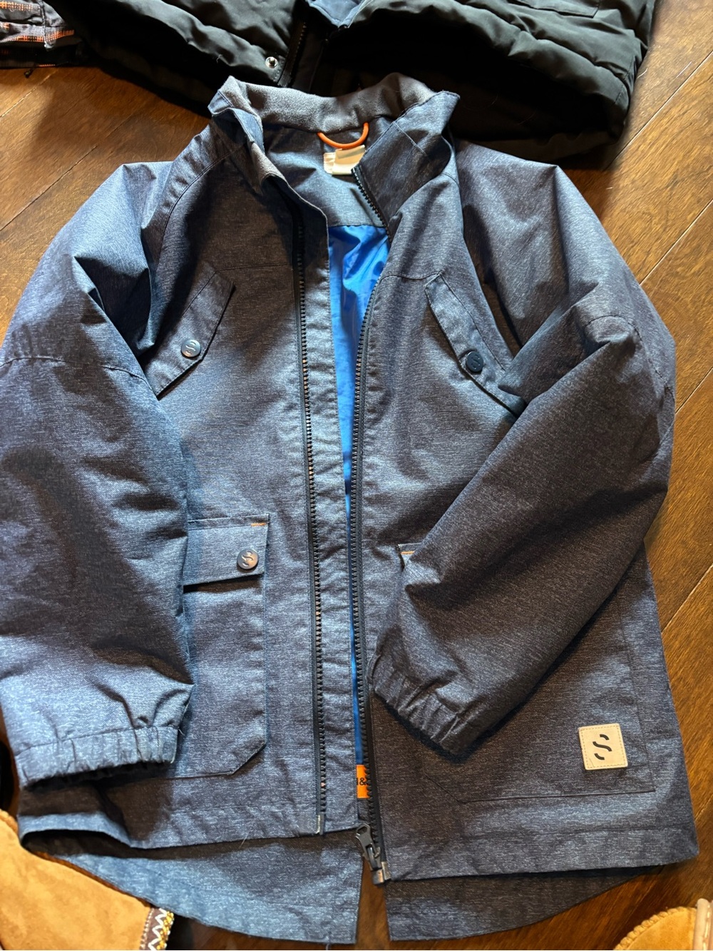 H&M Kids Hooded Raincoat in Denim Blue with Bright Blue Lining